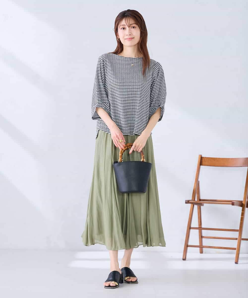 K2KGD30039 a.v.v(アー・ヴェ・ヴェ) ボーダー楊柳袖デザインカットソー ピンク