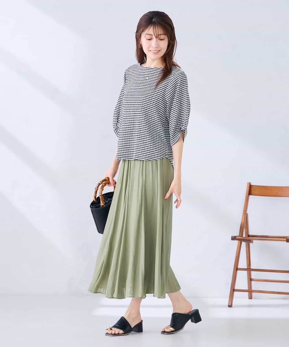 K2KGD30039 a.v.v(アー・ヴェ・ヴェ) ボーダー楊柳袖デザインカットソー ピンク