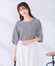 K2KGD30039 a.v.v(アー・ヴェ・ヴェ) ボーダー楊柳袖デザインカットソー ピンク