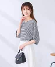 K2KGD30039 a.v.v(アー・ヴェ・ヴェ) ボーダー楊柳袖デザインカットソー ピンク