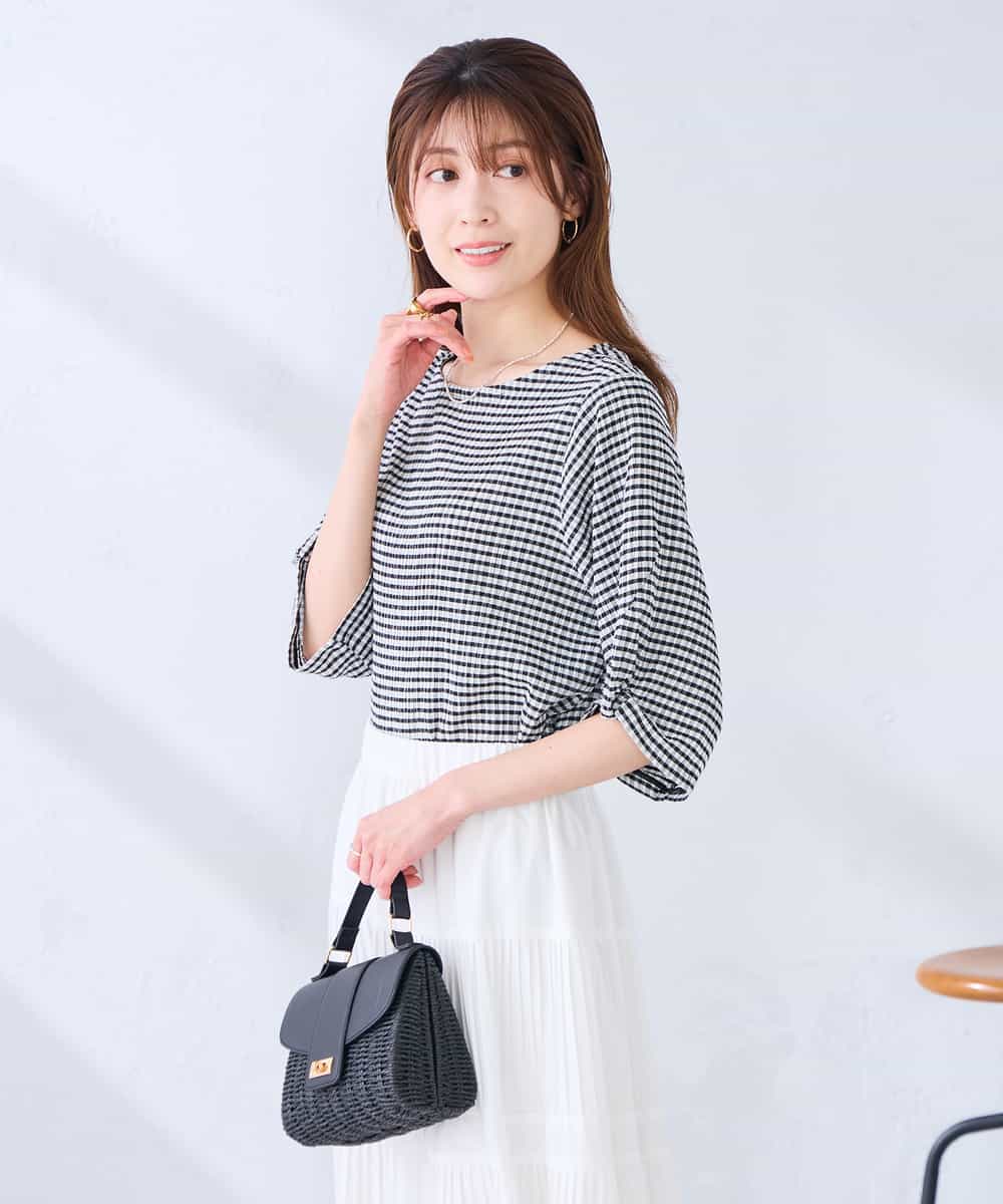 K2KGD30039 a.v.v(アー・ヴェ・ヴェ) ボーダー楊柳袖デザインカットソー ピンク