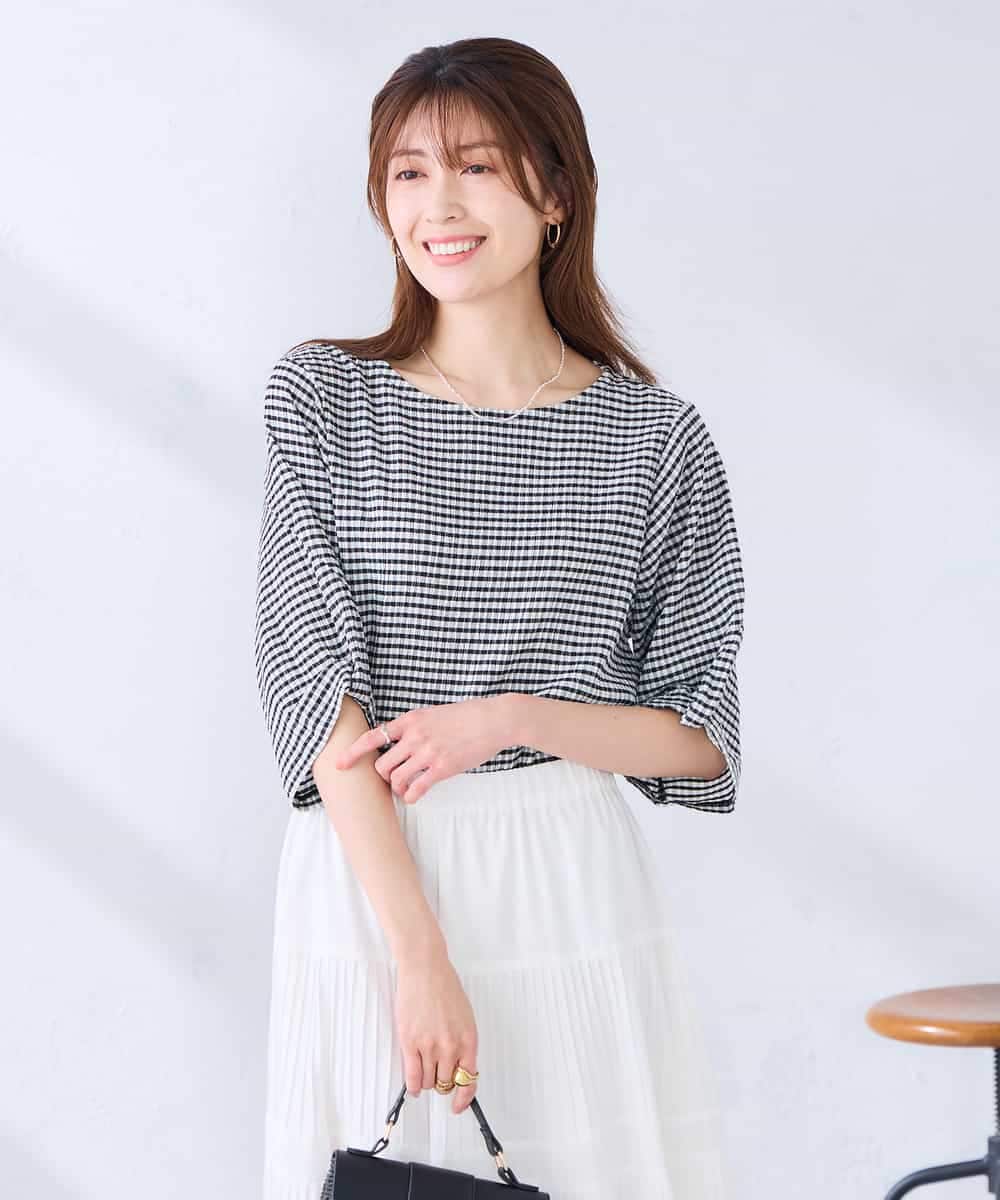 K2KGD30039 a.v.v(アー・ヴェ・ヴェ) ボーダー楊柳袖デザインカットソー ピンク