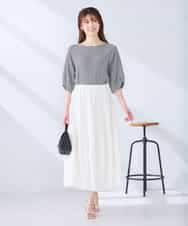 K2KGD30039 a.v.v(アー・ヴェ・ヴェ) ボーダー楊柳袖デザインカットソー ピンク