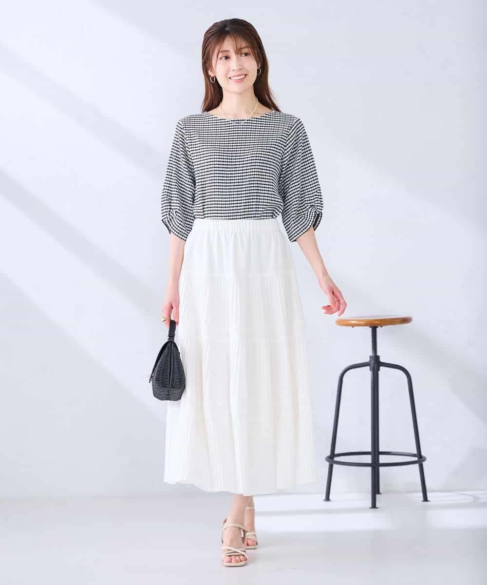 K2KGD30039 a.v.v(アー・ヴェ・ヴェ) ボーダー楊柳袖デザインカットソー ピンク