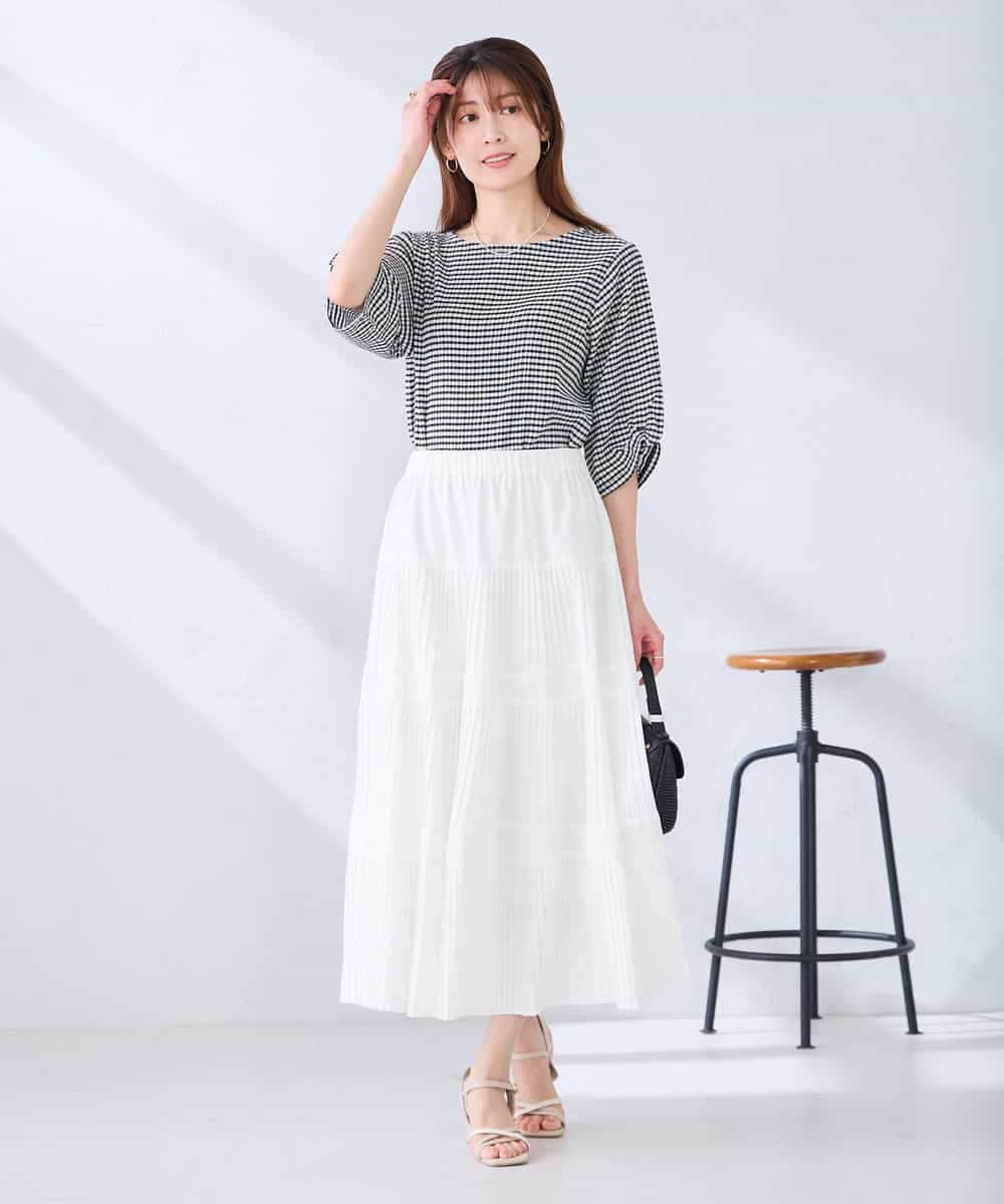 K2KGD30039 a.v.v(アー・ヴェ・ヴェ) ボーダー楊柳袖デザインカットソー ピンク