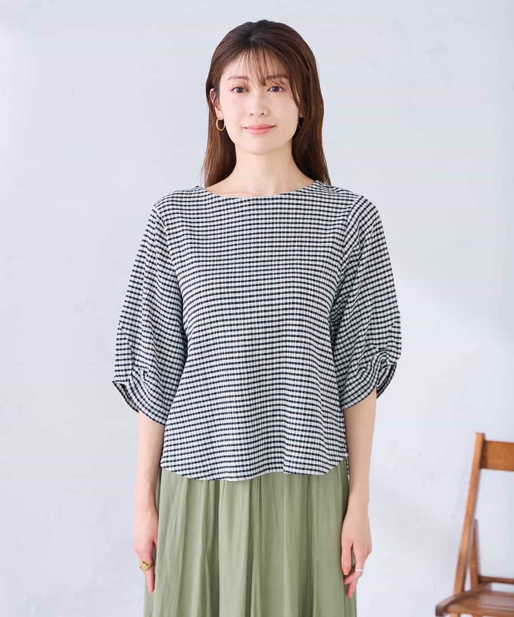 K2KGD30039 a.v.v(アー・ヴェ・ヴェ) ボーダー楊柳袖デザインカットソー ピンク