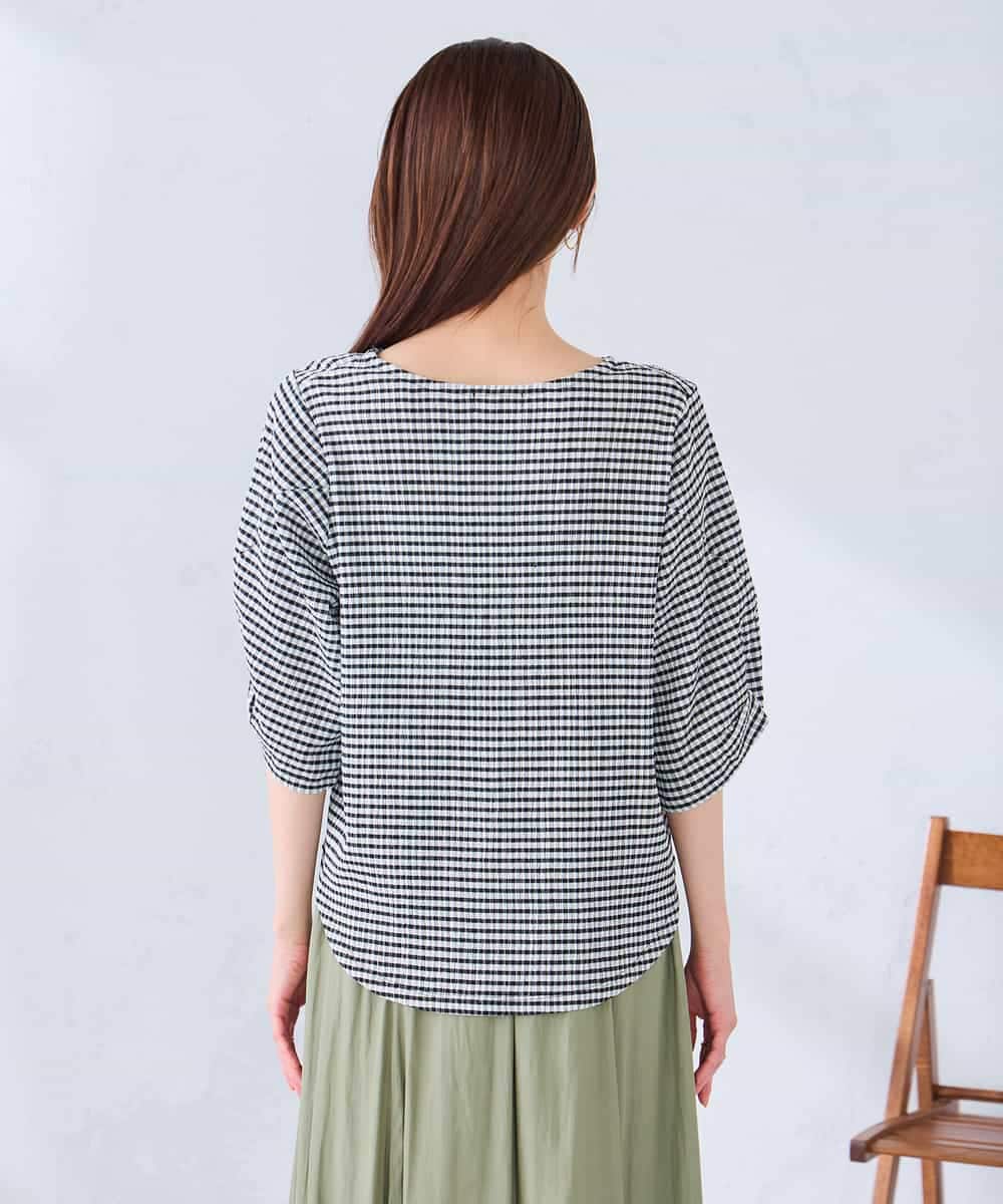 K2KGD30039 a.v.v(アー・ヴェ・ヴェ) ボーダー楊柳袖デザインカットソー ピンク