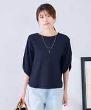 K2KGD30039 a.v.v(アー・ヴェ・ヴェ) ボーダー楊柳袖デザインカットソー ネイビー