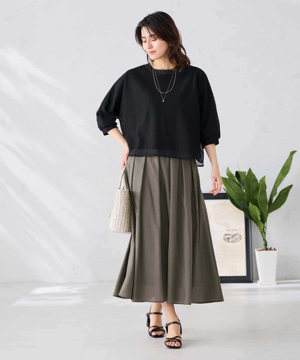 K2KGD31044 a.v.v(アー・ヴェ・ヴェ) 幾何レースドルマンカットソー グリーン