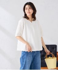 K2KGD32044 a.v.v(アー・ヴェ・ヴェ) レースジャガードスリーブトップス ネイビー