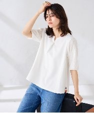 K2KGD32044 a.v.v(アー・ヴェ・ヴェ) レースジャガードスリーブトップス アイボリー