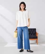 K2KGD32044 a.v.v(アー・ヴェ・ヴェ) レースジャガードスリーブトップス ネイビー