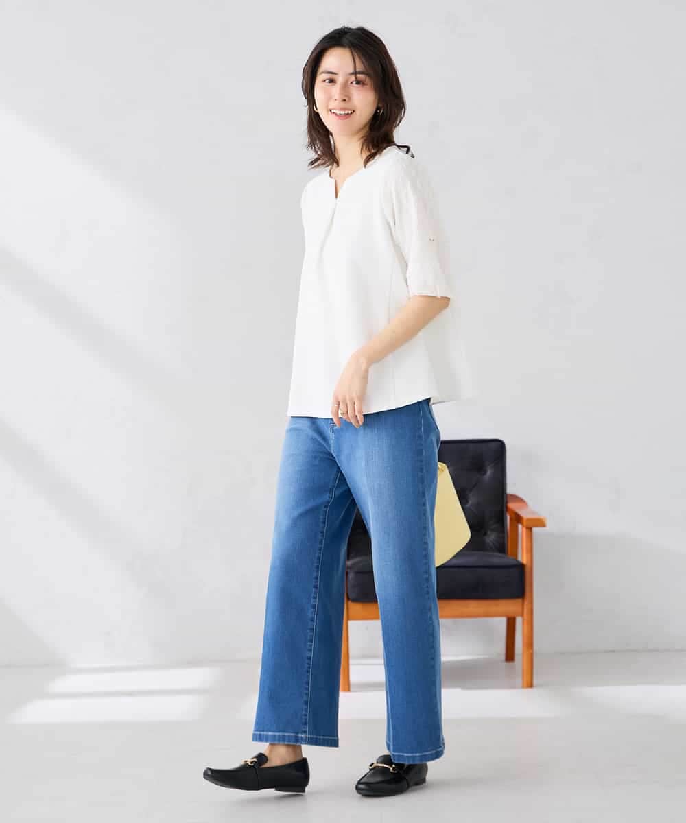 K2KGD32044 a.v.v(アー・ヴェ・ヴェ) レースジャガードスリーブトップス ネイビー