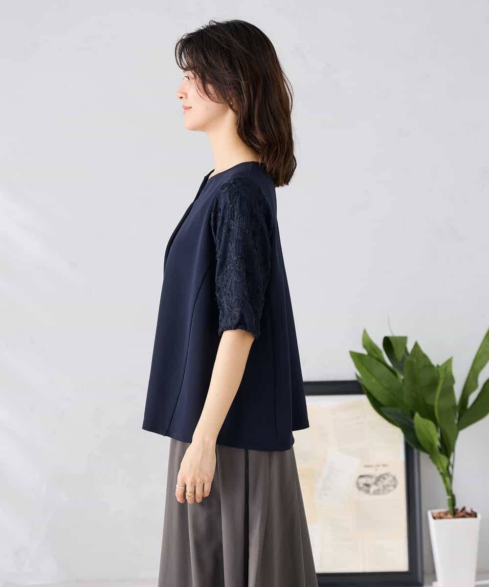 K2KGD32044 a.v.v(アー・ヴェ・ヴェ) レースジャガードスリーブトップス ネイビー