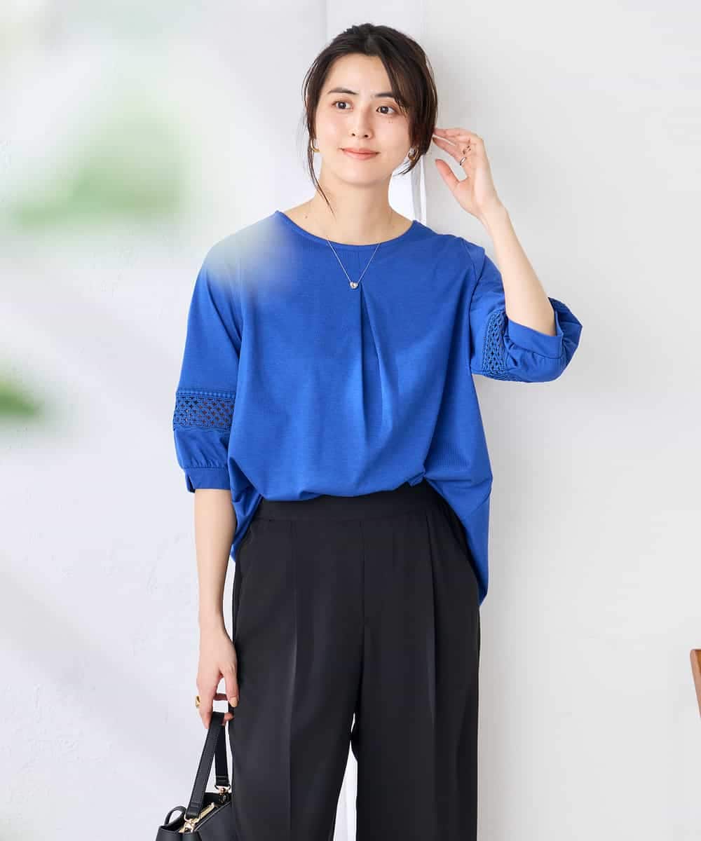 K2KGD34049 a.v.v(アー・ヴェ・ヴェ) 袖口レースチュニックカットソー ブルー