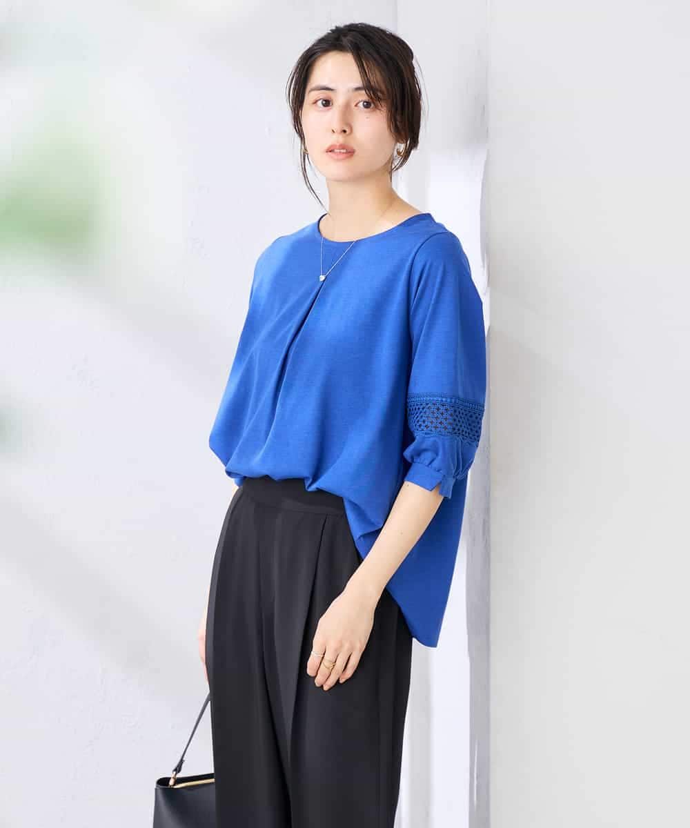 K2KGD34049 a.v.v(アー・ヴェ・ヴェ) 袖口レースチュニックカットソー ブルー