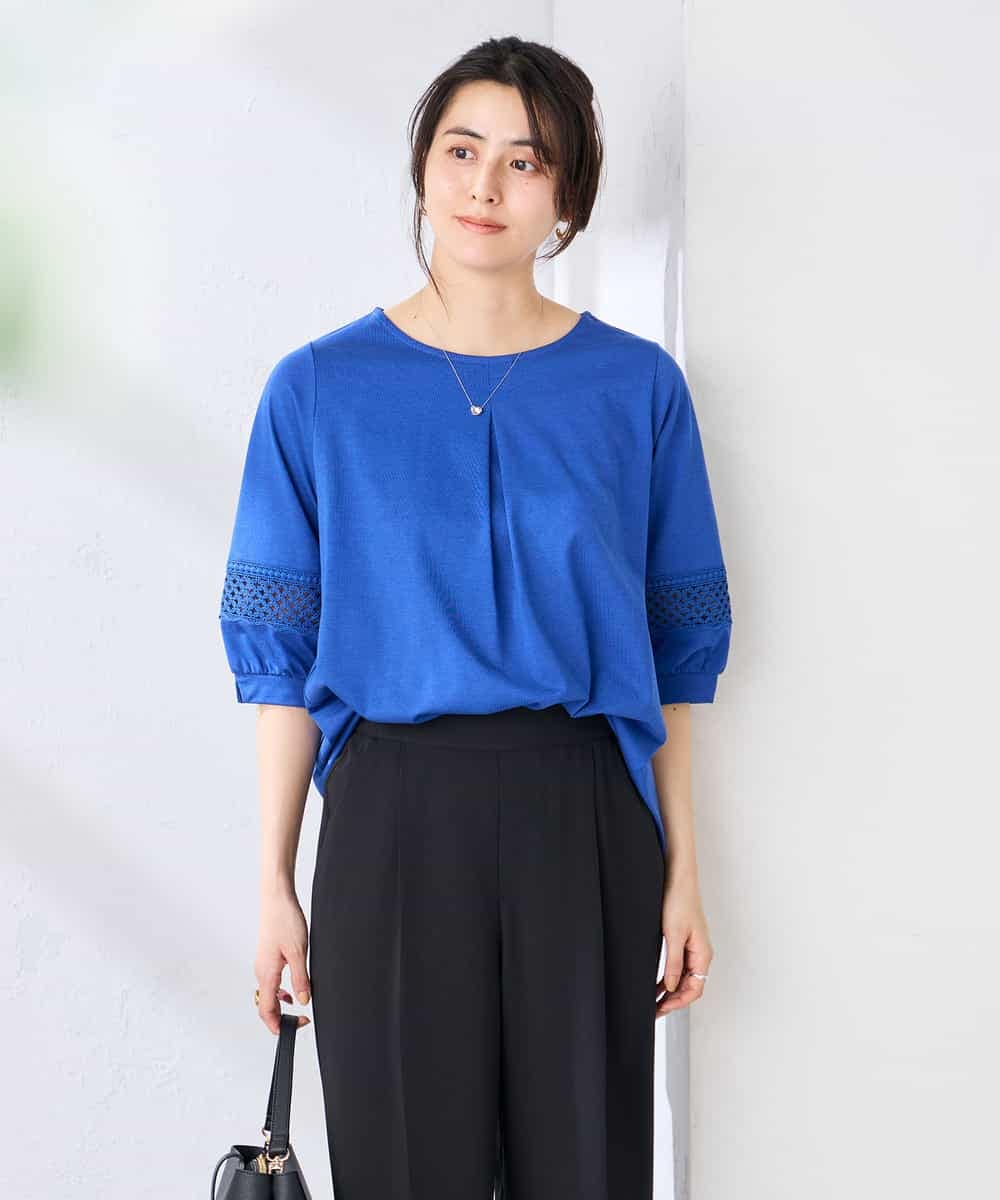 K2KGD34049 a.v.v(アー・ヴェ・ヴェ) 袖口レースチュニックカットソー ブルー