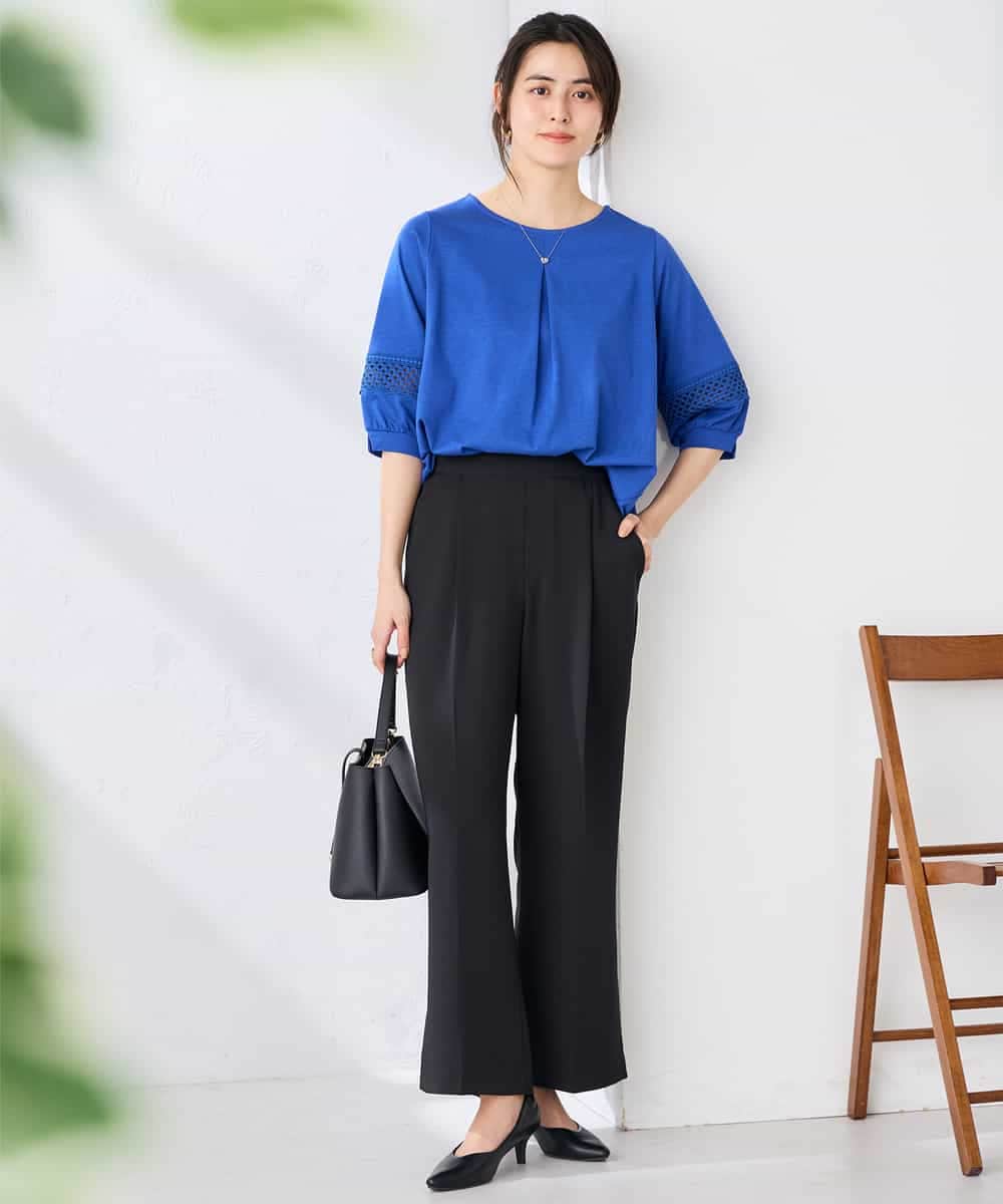 K2KGD34049 a.v.v(アー・ヴェ・ヴェ) 袖口レースチュニックカットソー ブルー