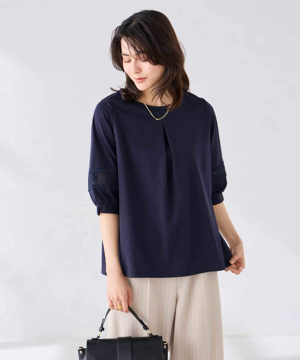 K2KGD34049 a.v.v(アー・ヴェ・ヴェ) 袖口レースチュニックカットソー ブルー