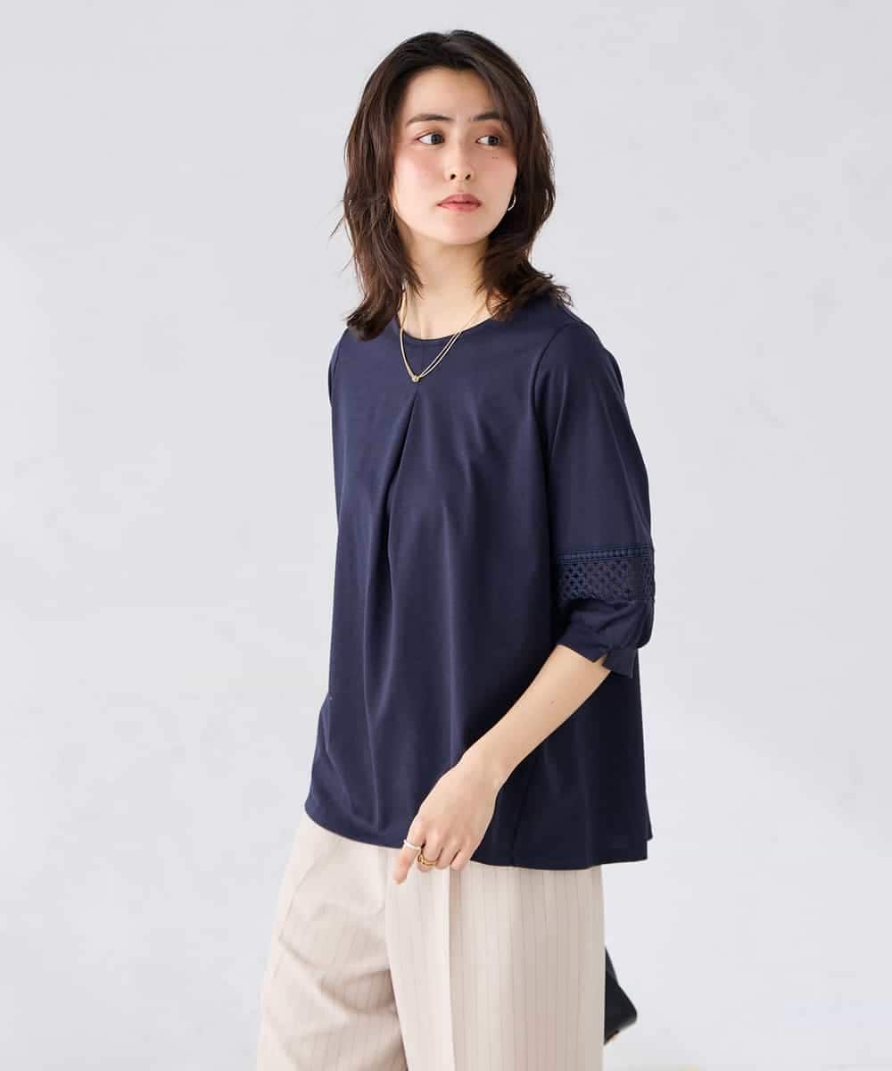 K2KGD34049 a.v.v(アー・ヴェ・ヴェ) 袖口レースチュニックカットソー ブルー