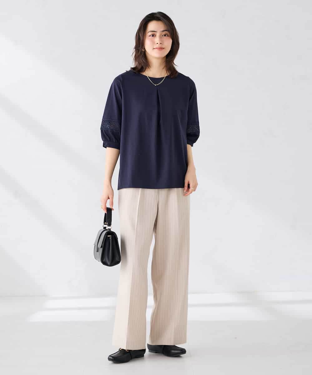 K2KGD34049 a.v.v(アー・ヴェ・ヴェ) 袖口レースチュニックカットソー ブルー