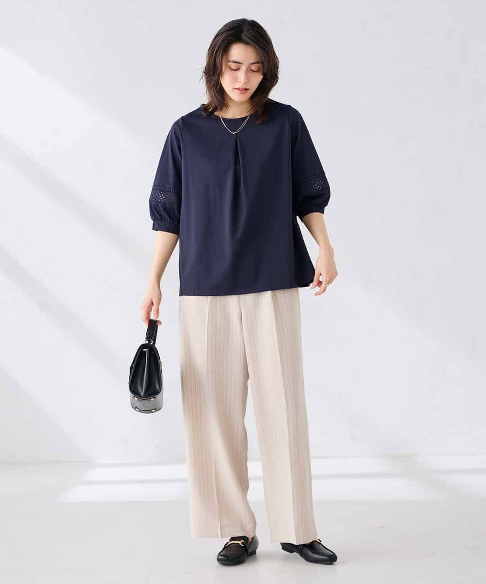 K2KGD34049 a.v.v(アー・ヴェ・ヴェ) 袖口レースチュニックカットソー ブルー