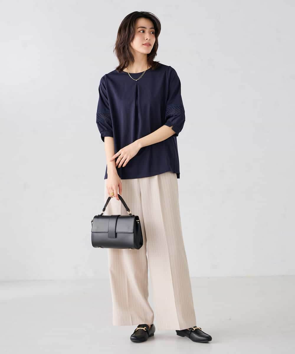 K2KGD34049 a.v.v(アー・ヴェ・ヴェ) 袖口レースチュニックカットソー ブルー