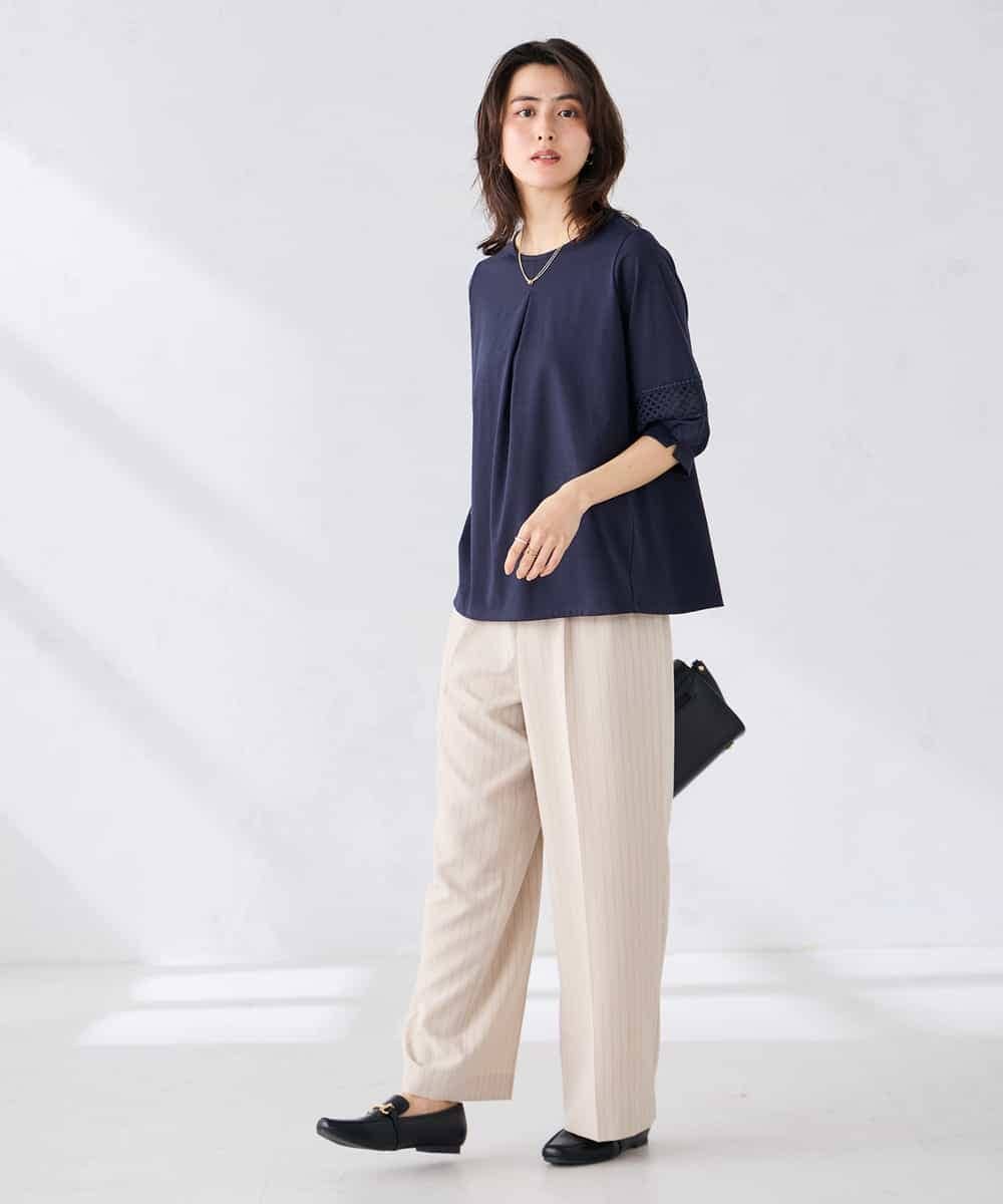 K2KGD34049 a.v.v(アー・ヴェ・ヴェ) 袖口レースチュニックカットソー ブルー