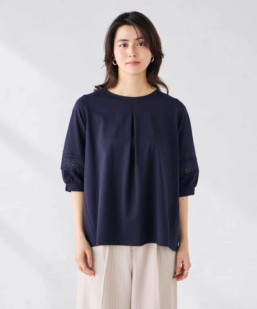 K2KGD34049 a.v.v(アー・ヴェ・ヴェ) 袖口レースチュニックカットソー ブルー