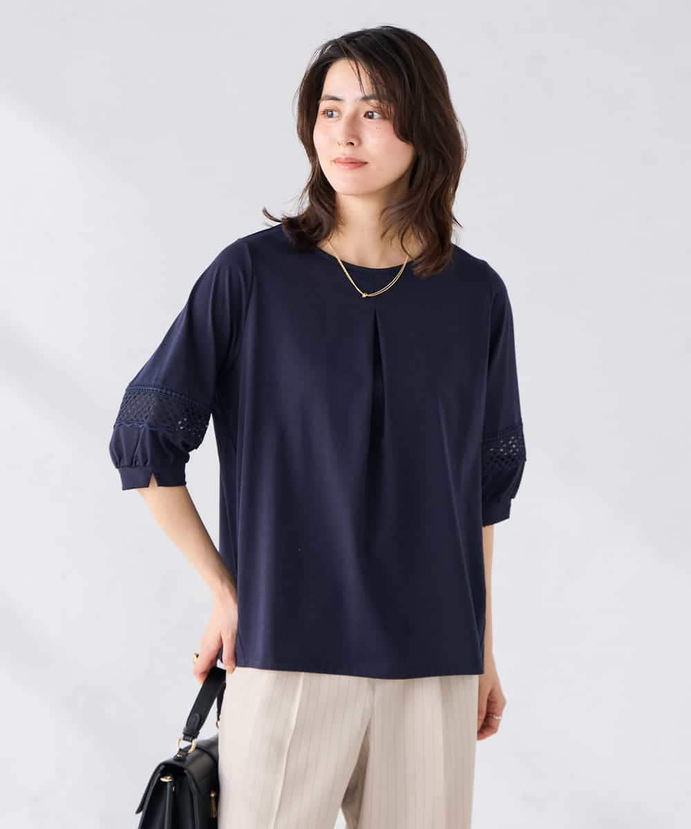 K2KGD34049 a.v.v(アー・ヴェ・ヴェ) 袖口レースチュニックカットソー ネイビー