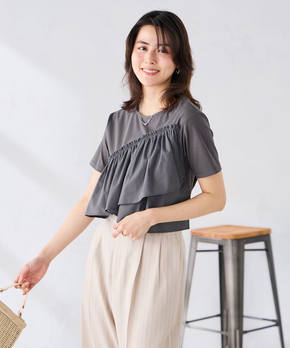 K2KGD36044 a.v.v(アー・ヴェ・ヴェ) フリルドッキングTシャツ ホワイト