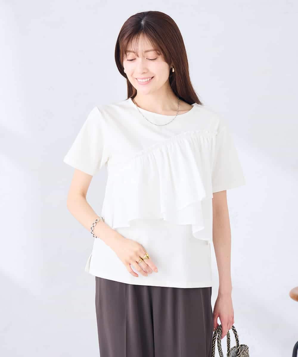 K2KGD36044 a.v.v(アー・ヴェ・ヴェ) フリルドッキングTシャツ ホワイト