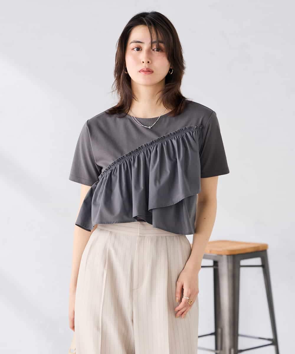 K2KGD36044 a.v.v(アー・ヴェ・ヴェ) フリルドッキングTシャツ ホワイト