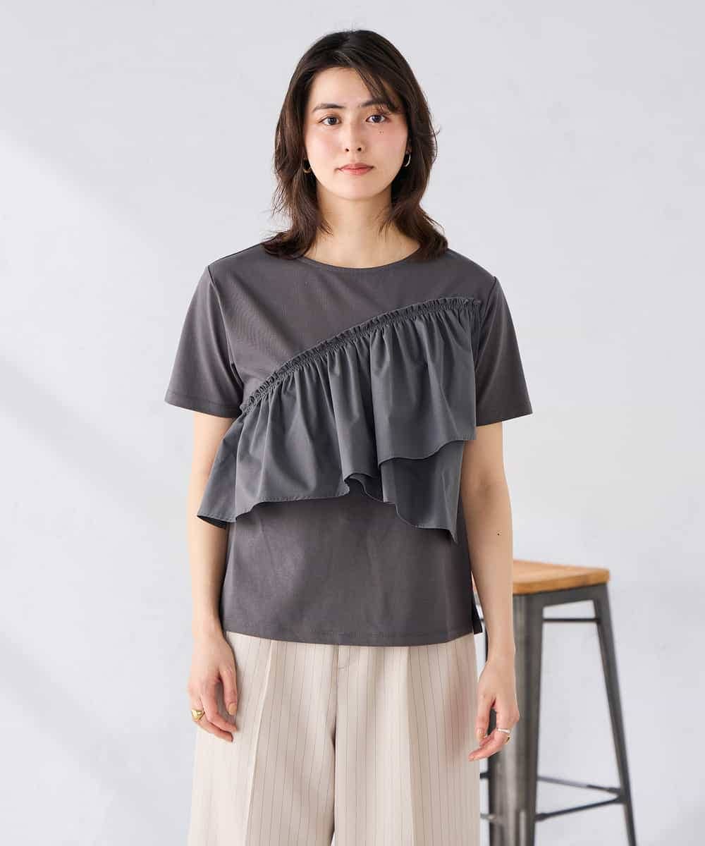 K2KGD36044 a.v.v(アー・ヴェ・ヴェ) フリルドッキングTシャツ ホワイト