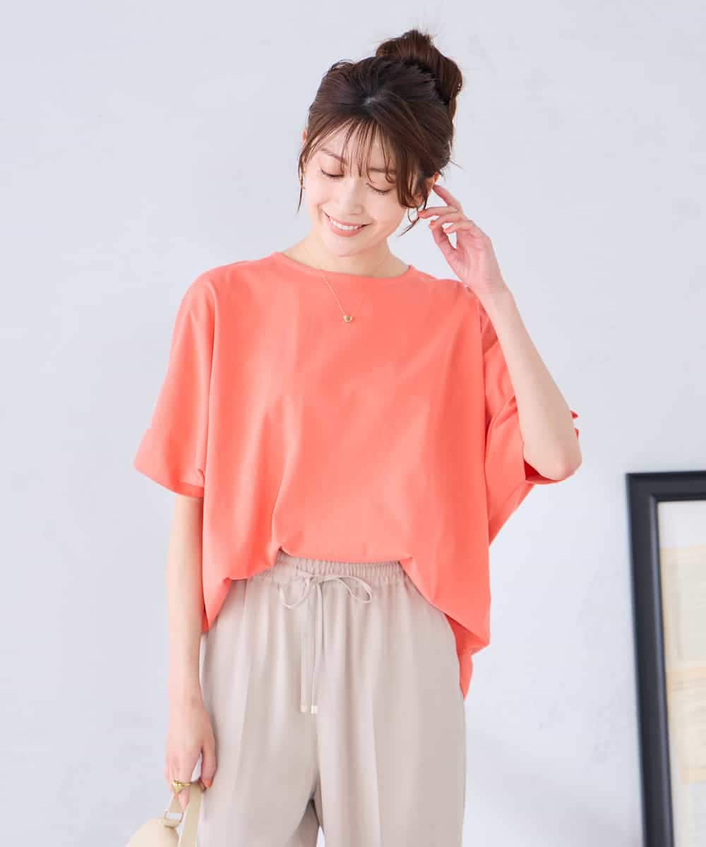 K2KGD37035 a.v.v(アー・ヴェ・ヴェ) 【接触冷感/UVカット/コットン 100%】タックドルマンスリーブカットソー オレンジ