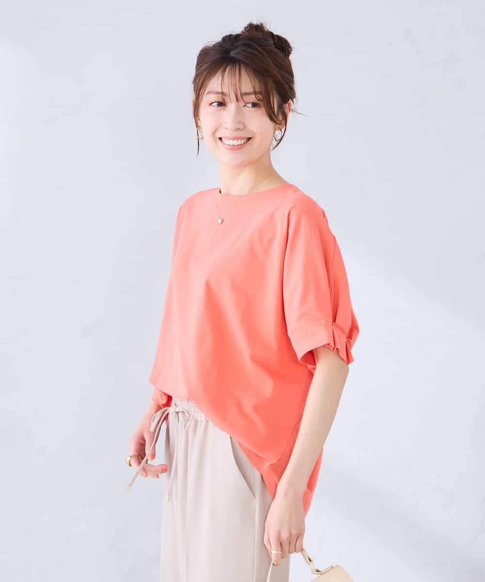 K2KGD37035 a.v.v(アー・ヴェ・ヴェ) 【接触冷感/UVカット/コットン 100%】タックドルマンスリーブカットソー オレンジ