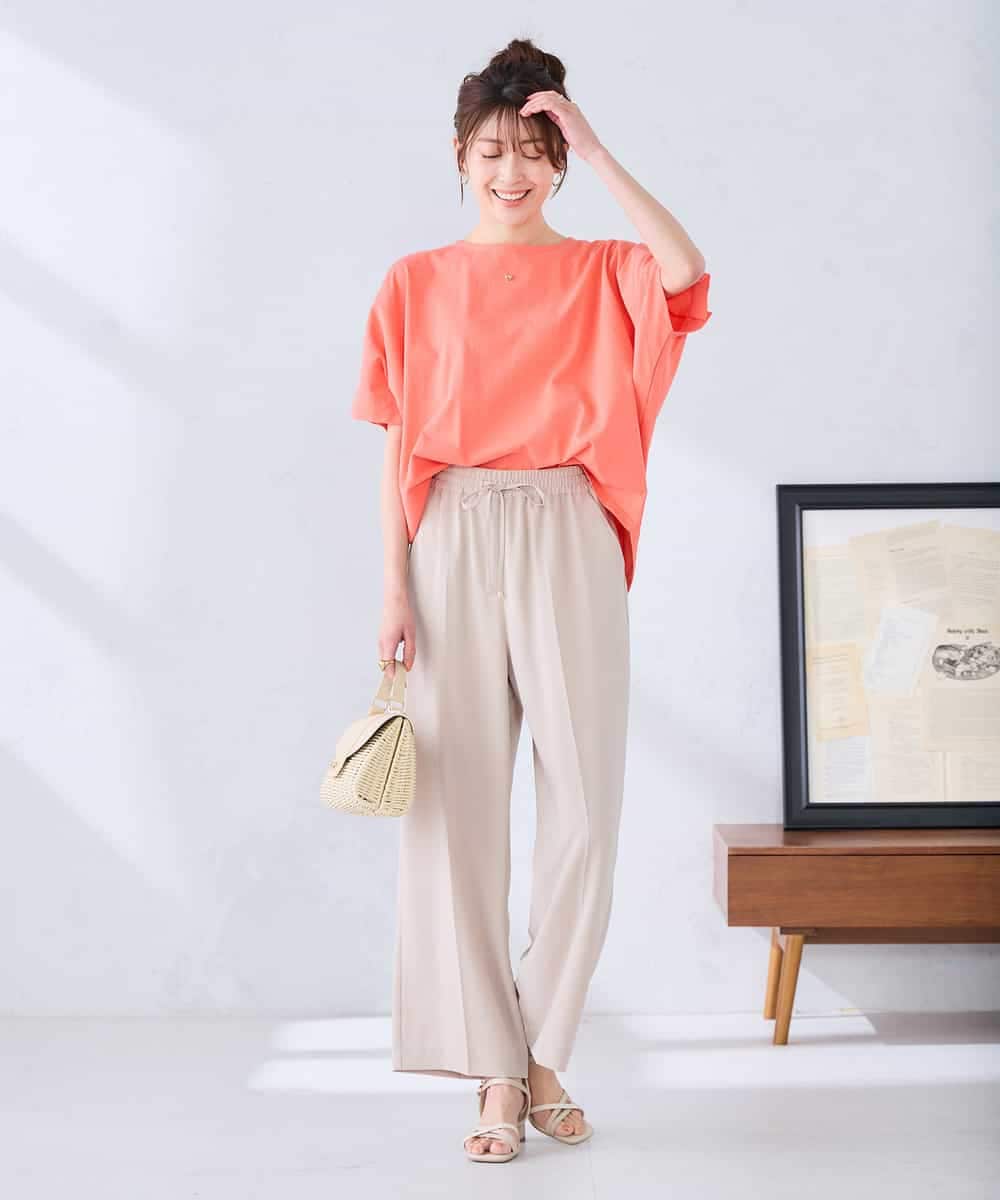 K2KGD37035 a.v.v(アー・ヴェ・ヴェ) 【接触冷感/UVカット/コットン 100%】タックドルマンスリーブカットソー オレンジ