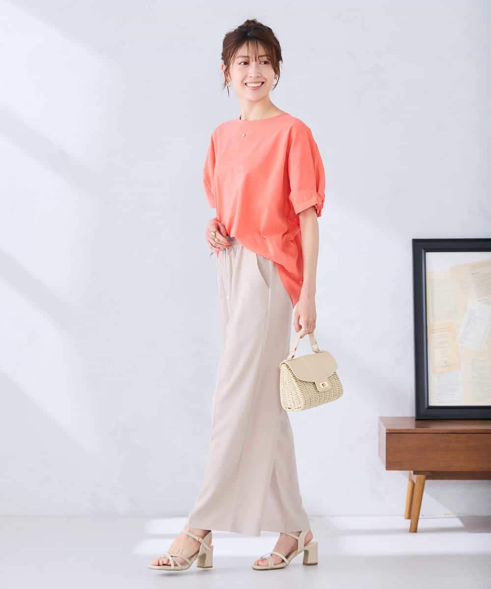 K2KGD37035 a.v.v(アー・ヴェ・ヴェ) 【接触冷感/UVカット/コットン 100%】タックドルマンスリーブカットソー オレンジ