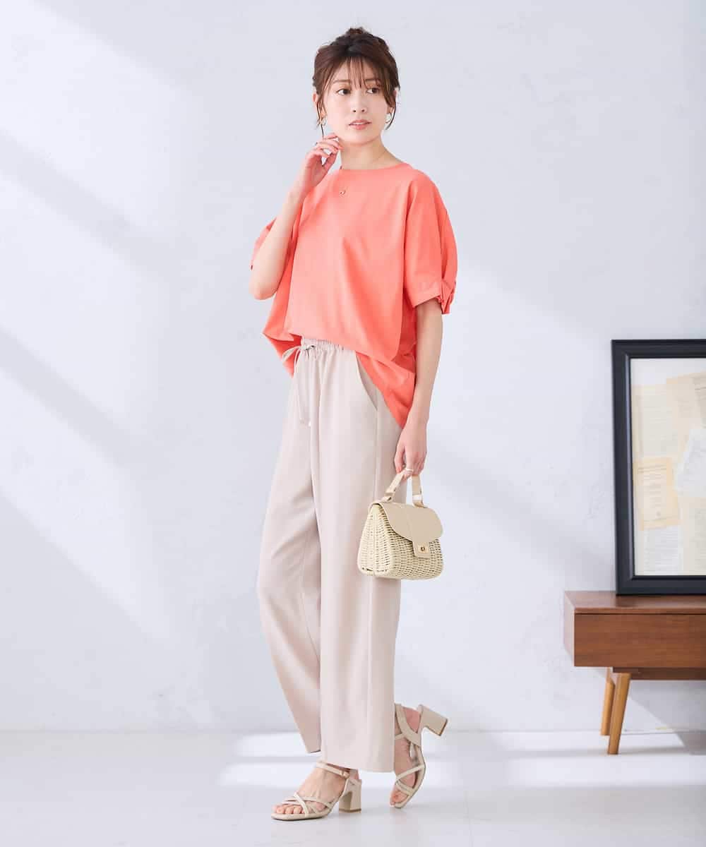 K2KGD37035 a.v.v(アー・ヴェ・ヴェ) 【接触冷感/UVカット/コットン 100%】タックドルマンスリーブカットソー オレンジ