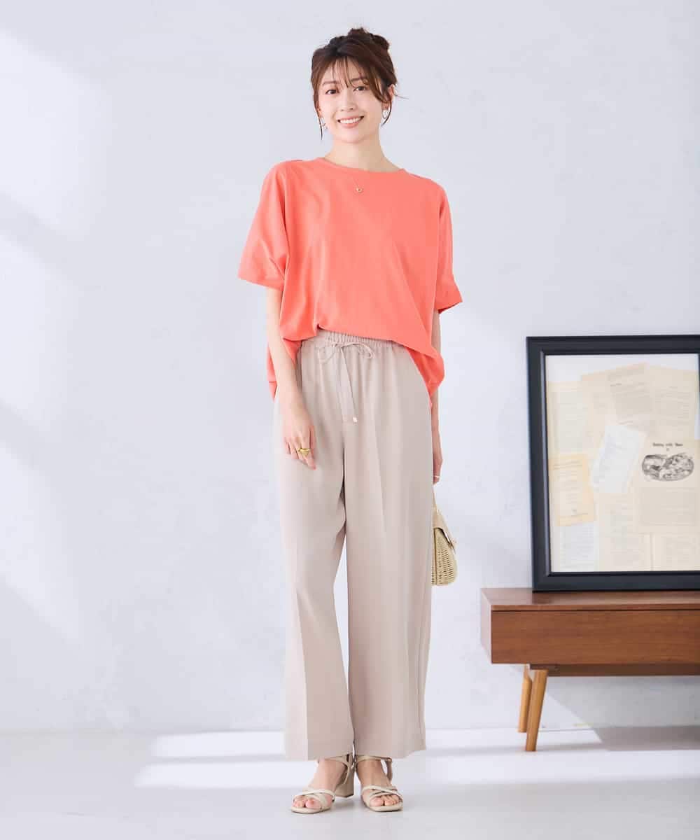 K2KGD37035 a.v.v(アー・ヴェ・ヴェ) 【接触冷感/UVカット/コットン 100%】タックドルマンスリーブカットソー オレンジ