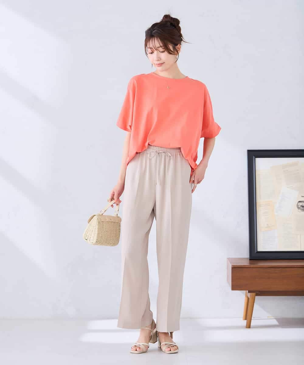 K2KGD37035 a.v.v(アー・ヴェ・ヴェ) 【接触冷感/UVカット/コットン 100%】タックドルマンスリーブカットソー オレンジ