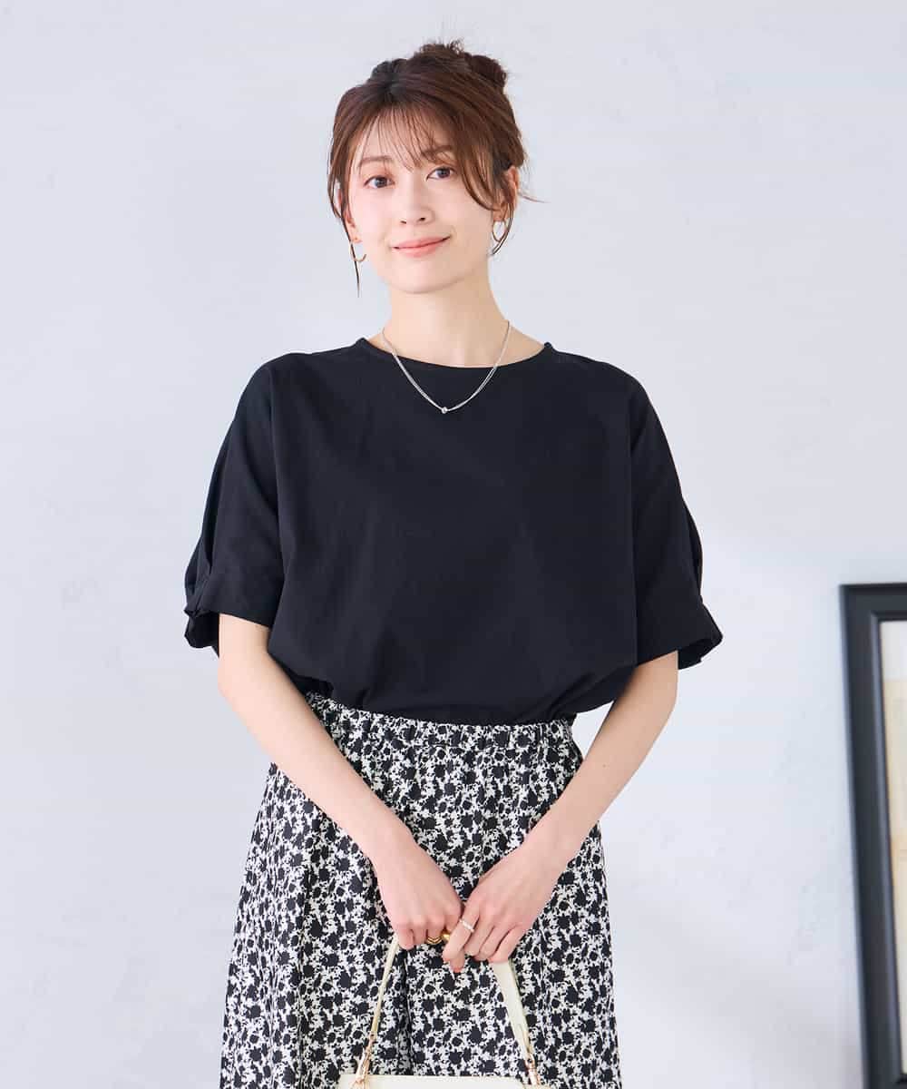 K2KGD37035 a.v.v(アー・ヴェ・ヴェ) 【接触冷感/UVカット/コットン 100%】タックドルマンスリーブカットソー ブラック