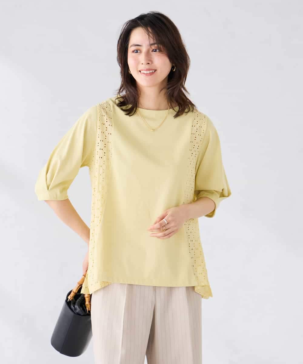 K2KGD41044 a.v.v(アー・ヴェ・ヴェ) レース切替Aラインカットソー ライトイエロー