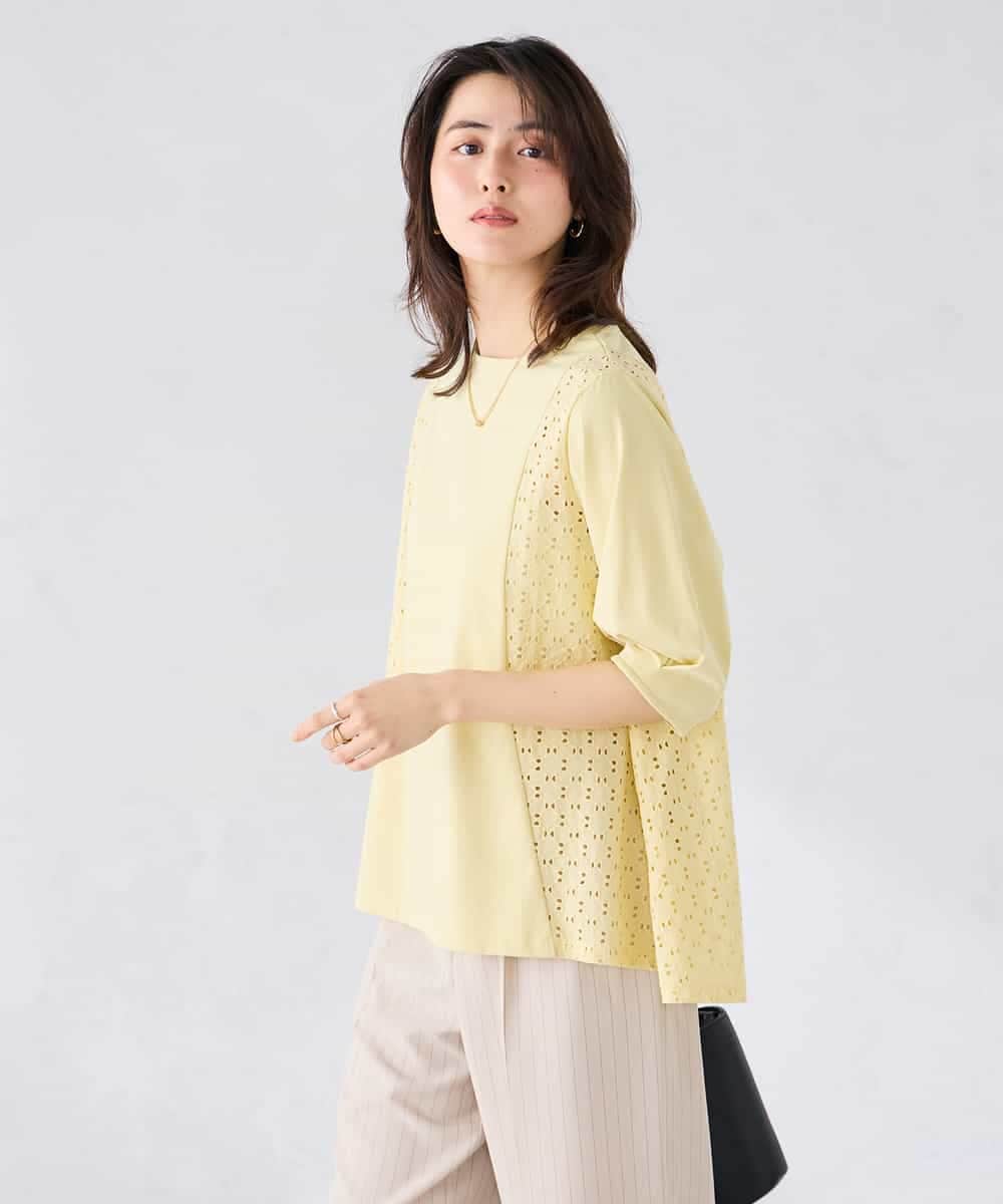 K2KGD41044 a.v.v(アー・ヴェ・ヴェ) レース切替Aラインカットソー ライトイエロー