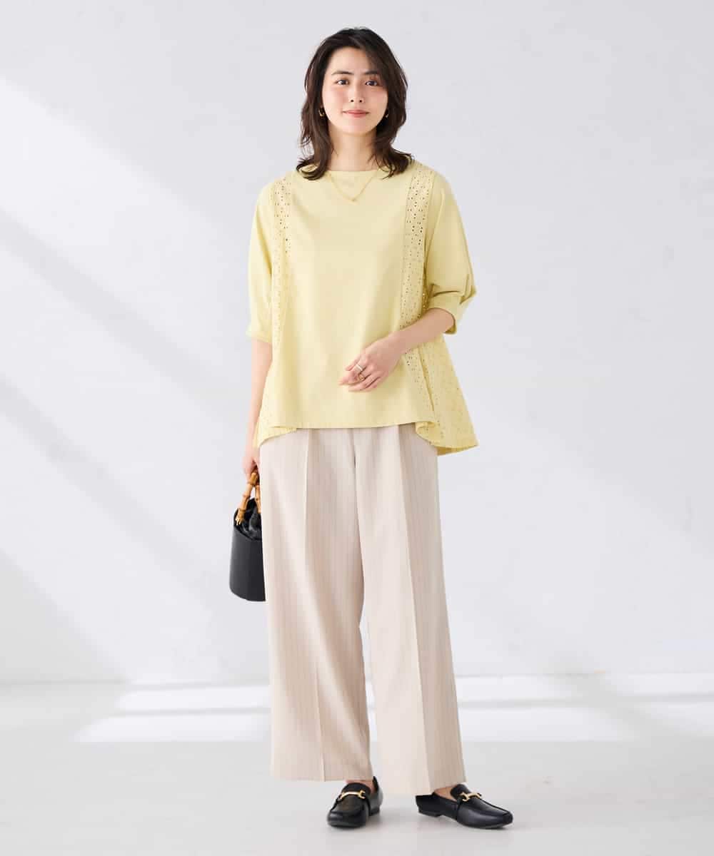 K2KGD41044 a.v.v(アー・ヴェ・ヴェ) レース切替Aラインカットソー ライトイエロー