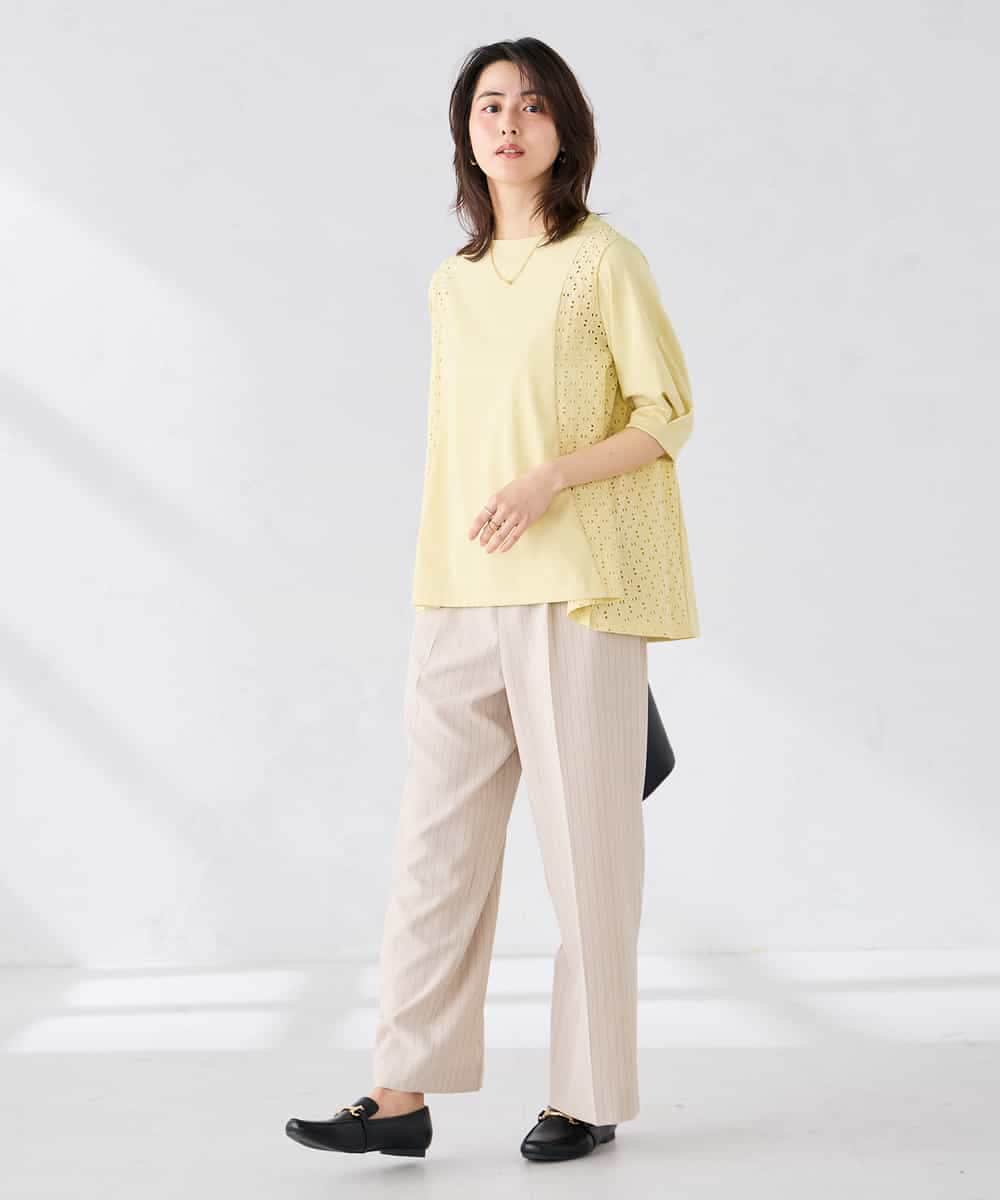 K2KGD41044 a.v.v(アー・ヴェ・ヴェ) レース切替Aラインカットソー ライトイエロー