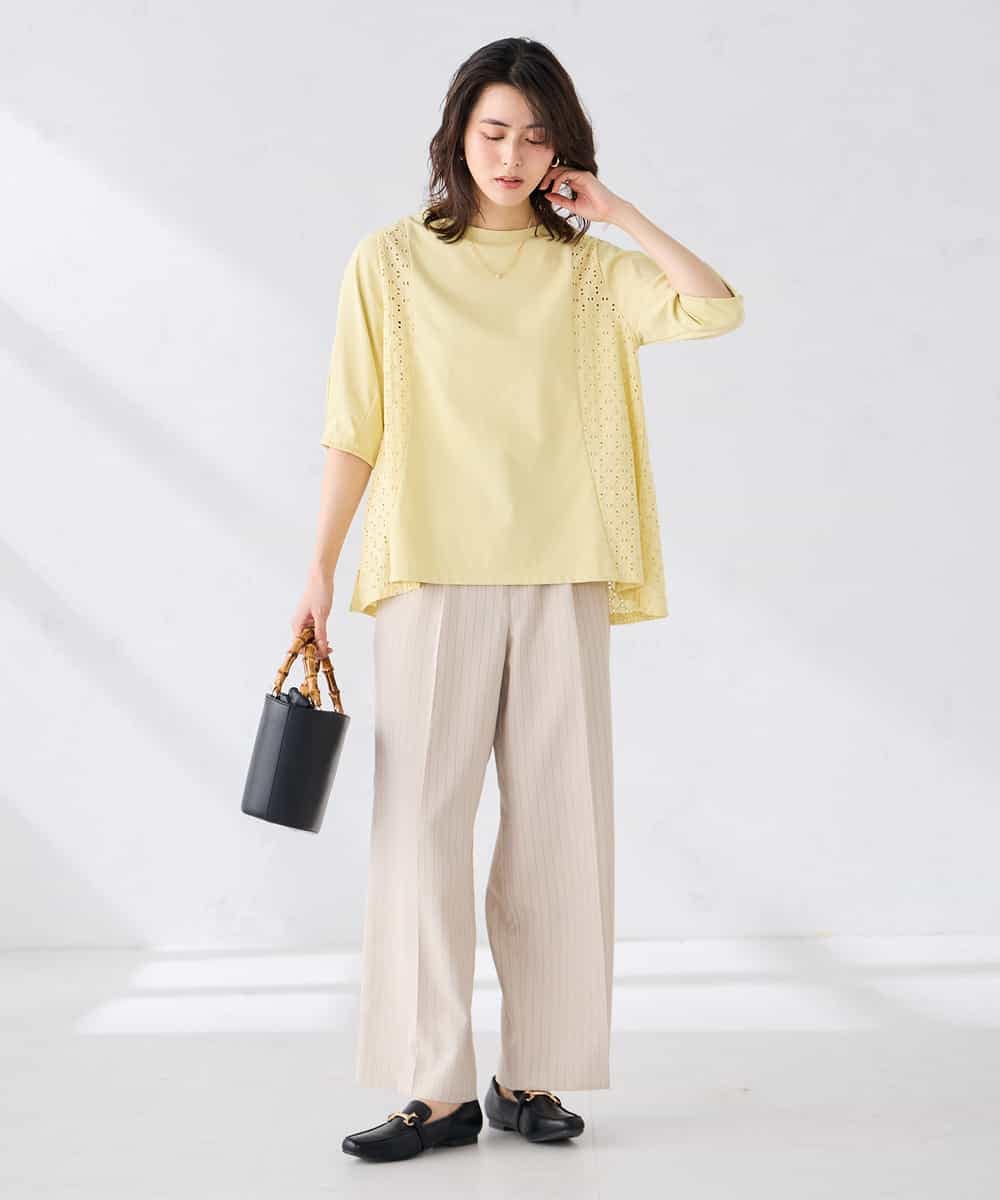 K2KGD41044 a.v.v(アー・ヴェ・ヴェ) レース切替Aラインカットソー ライトイエロー