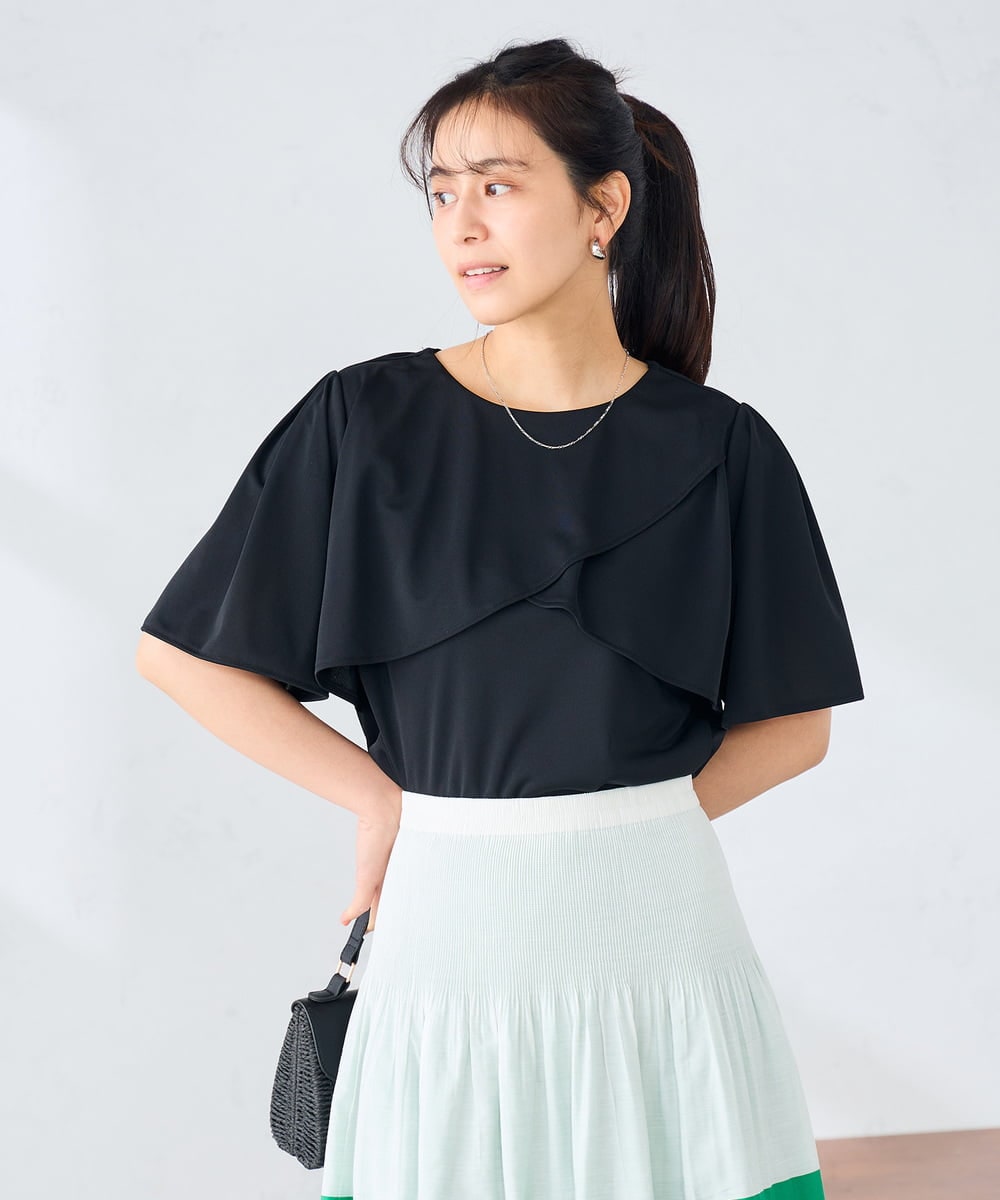 K2KGD42039 a.v.v(アー・ヴェ・ヴェ) 【前後2WAY/接触冷感】フリルデザインカットソー ブラック