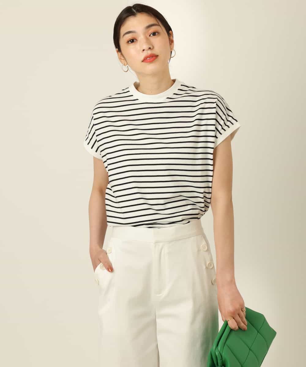 K2KGP52019 a.v.v(アー・ヴェ・ヴェ) 大人のプチハイネックＴシャツ オフ白×黒ボーダー