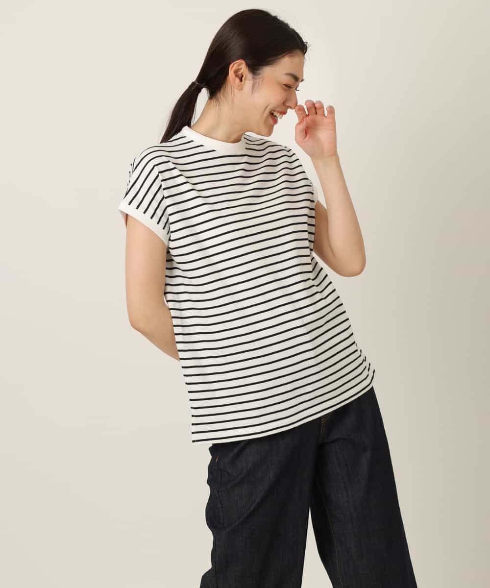 K2KGP52019 a.v.v(アー・ヴェ・ヴェ) 大人のプチハイネックＴシャツ オフ白×黒ボーダー